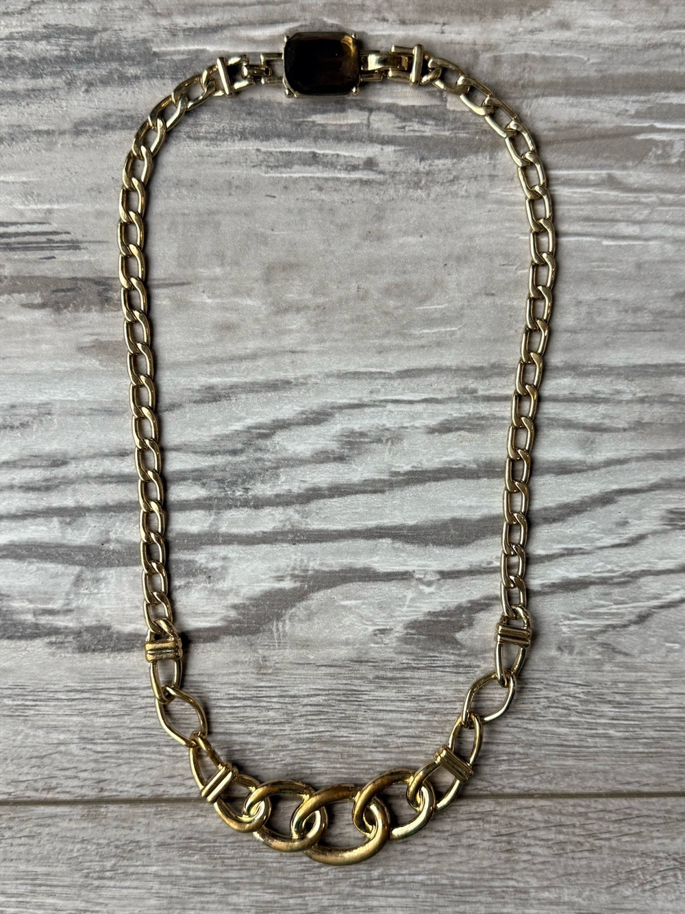 Banana Republic Gold Tone Chunky Chain Smoky Crystal Statement Necklace